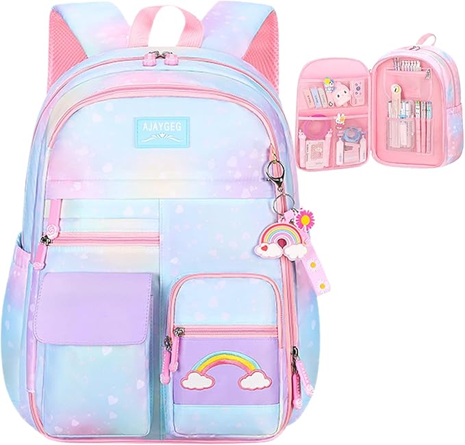 Kawaii Backpack, Pink Backpack for Girls, Kid Starry Rainbow Bookbag, Cute Backpack for Kids, Aesthetic Backpack, Blue-BubblyBeeBaby