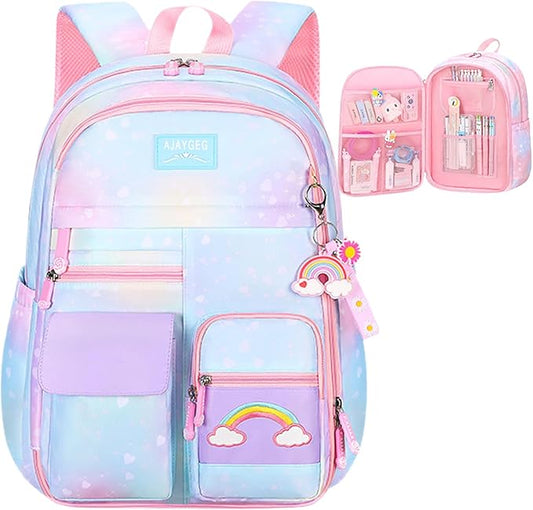 Kawaii Backpack, Pink Backpack for Girls, Kid Starry Rainbow Bookbag, Cute Backpack for Kids, Aesthetic Backpack, Blue-BubblyBeeBaby