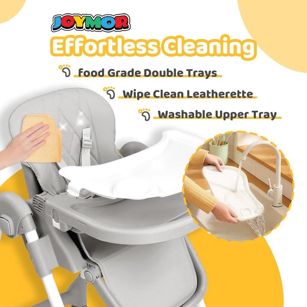 JOYMOR Foldable Baby High Chair, 4 in 1 Convertible Highchair for Eating, Height Adjustble and Multiple Recline, Compact Foldable Design for Easy Storage (Gray)