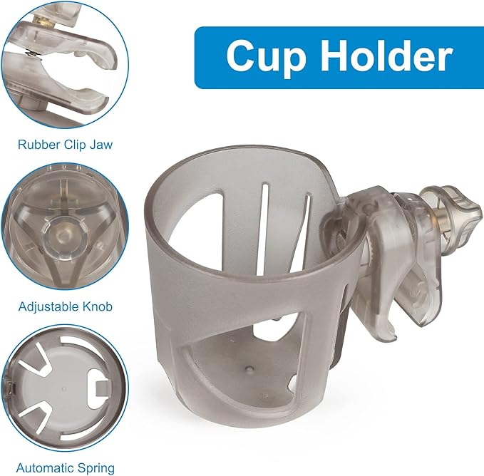 Accmor Universal Cup Holder, Stroller Cup Holder, 360° Rotatable Large Caliber Designed Bottle Holder for Stroller, Bike, Wheelchair, Walker, Scooter, Transparent Grey-BubblyBeeBaby