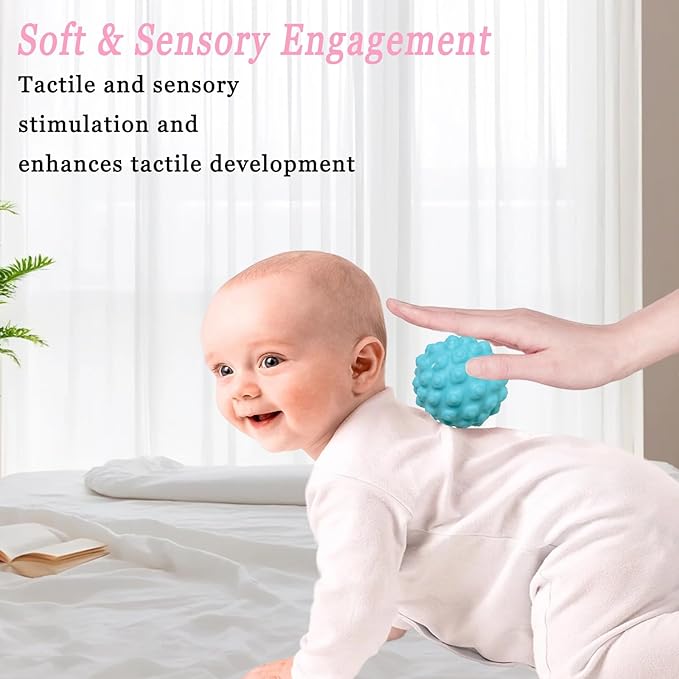 12P Sensory Balls for Toddlers 1-3,Balls for Baby Toys 6-12 Months,Bright Color Textured Multi Soft,Baby Massage Toy,Birthdays, Includes Storage Bag-BubblyBeeBaby