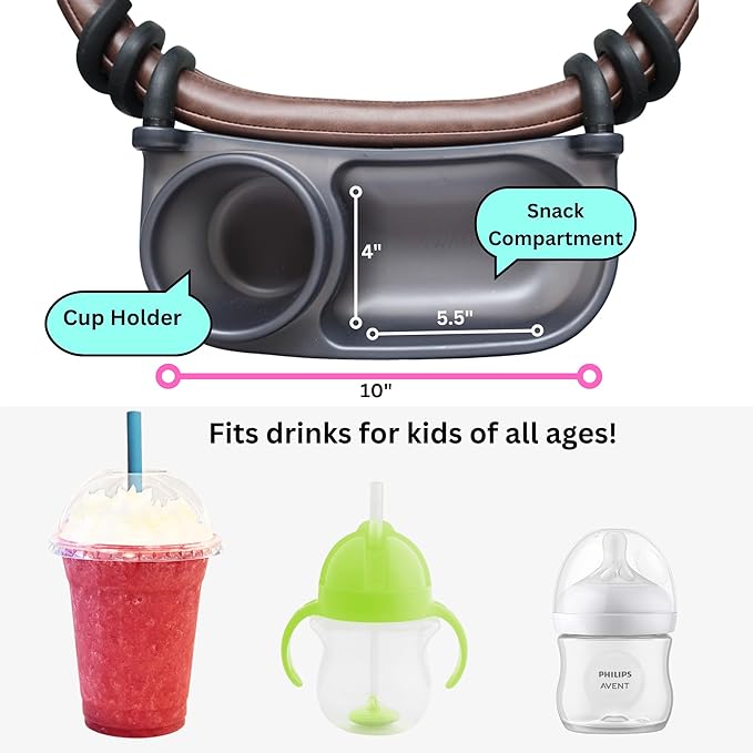 Swanoo Universal Stroller Snack Tray | Compatible with Nuna | Stroller Cup Holder | Silicone Arms Grip Bumper Bar | Stroller Tray Attachment with Cups Holder for Baby Toddler | Stroller Accessories-BubblyBeeBaby