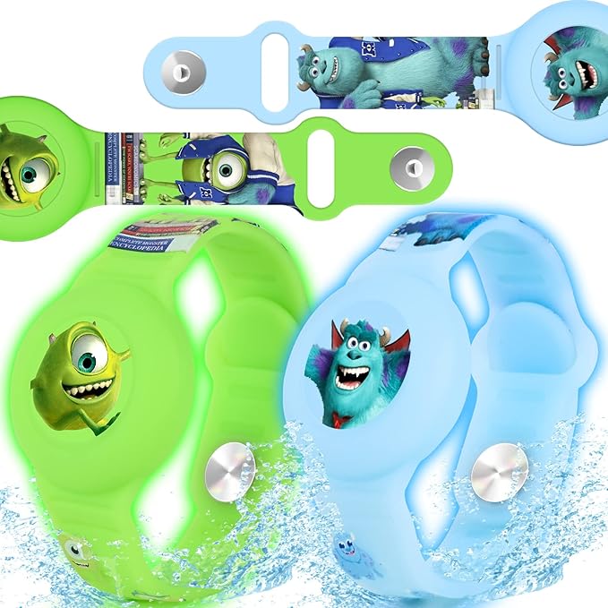 2 Pack AirTag Bracelet for Kids, Waterproof Cute Cartoon Air tag Holder Kids with Watch Band Design, Full Coverage Anti-Lost Silicone Airtag Hidden Accessories for Children (Luminous Version)-BubblyBeeBaby