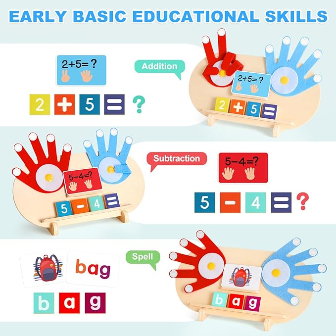 2 in 1 Wooden Montessori Toys for Kids - Number Counting Blocks & ABC Game Toys for 3-5, Preschool Educational Learning Toys for Toddlers 4-6, Birthday Christmas Stocking Stuffers Gifts for Boys Girls-BubblyBeeBaby