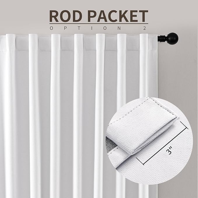 Joydeco Faux Linen Blackout Curtains for Bedroom,White Blackout Curtains 120 inches Long,100% Blackout Solid Thermal Insulated Window Drapes Luxury Decor for Living Room（W52xL120 Inch,White）-BubblyBeeBaby