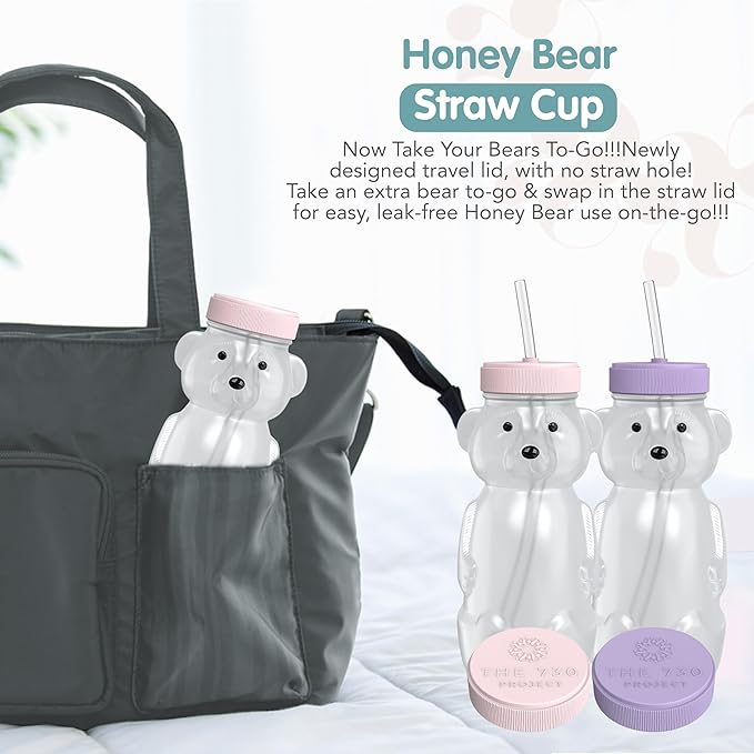 Honey Bear Straw Cup for Babies, Honey Bear Cups with Travel Lid, 2-Pack Therapy Learning HoneyBear Straw Sippy Cup for Toddlers, Cherry Blossom & Unicorn, 8 oz-BubblyBeeBaby