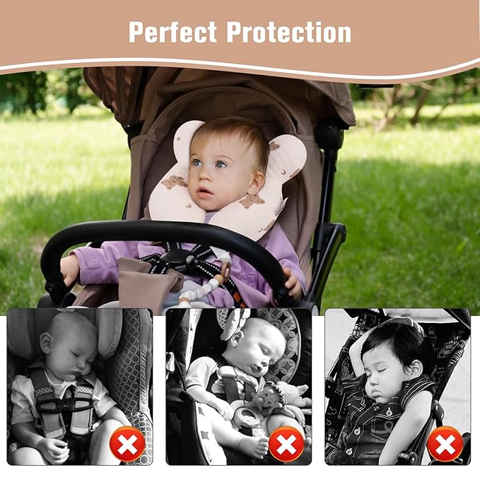 vocheer Baby Neck Pillow(Upgraded), Cotton, Baby Support Pillow, Car Seat Pillows for Newborn, Carseat Head and Body Support, Infant Travel Pillows for Prams, Pushchair, Stroller, Bouncer, Bears-BubblyBeeBaby