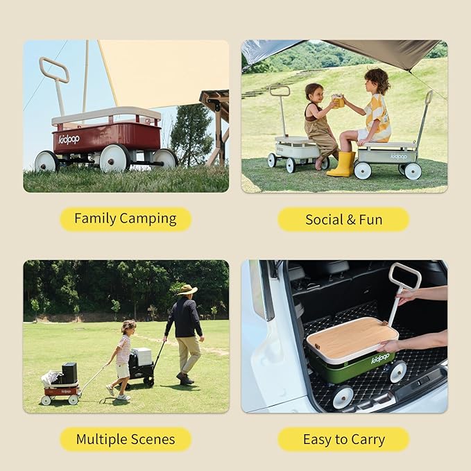 kidpop PULA-Wild 3-in-1 Kids' Pull-Along Wagon Toddlers Push Walker for 2.5-8, Removable Wooden Cover and Adjustable Handlebar, Birthday Gifts Max Weight 33 lbs (Grey)-BubblyBeeBaby