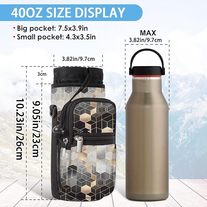 25/32/40/64oz Water Bottle Bag Holder Carrier-Insulated Crossbody Sling Case Sleeve with Strap & Pockets for Men Women Gym Cycling Travel Walking Hiking Camping-BubblyBeeBaby