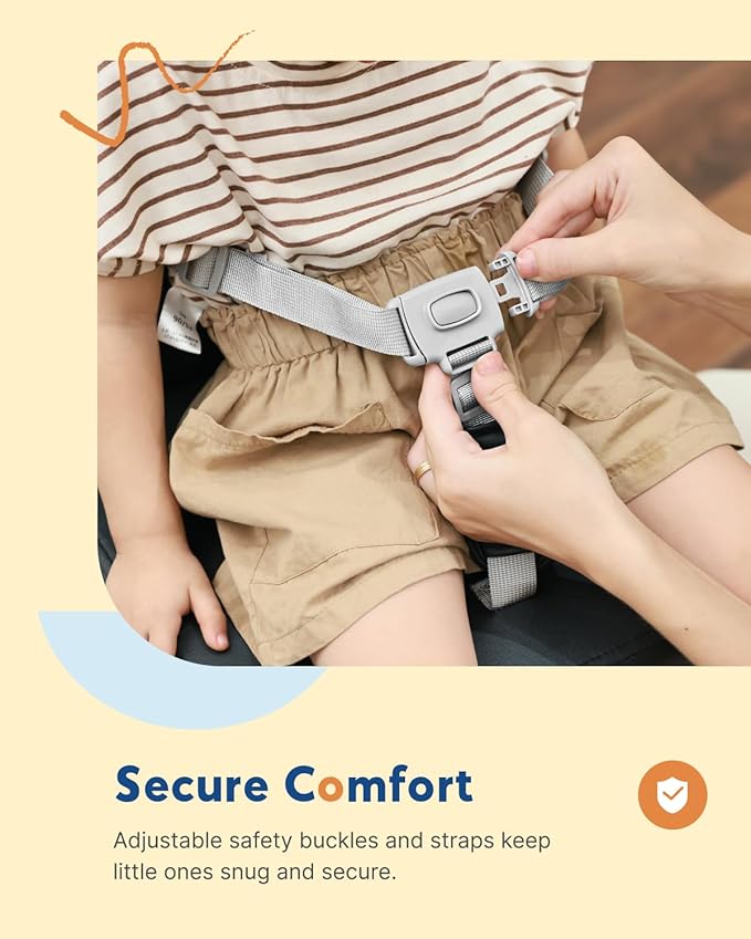 HOMEAL Booster Seat for Kitchen Chair - Toddler Booster Seat for Dining Table - Dining Seat with Adjustable Straps - Non-Slip Base & Breathable Fabric - Dark Gray-BubblyBeeBaby