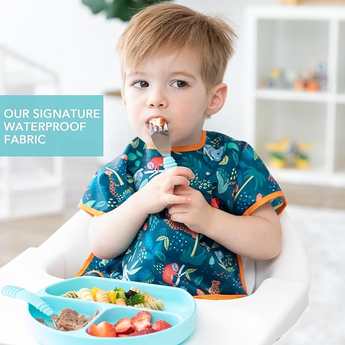 Bumkins Bibs - Toddler Bibs, Waterproof, Large for 1-3 Years, Short Sleeve-BubblyBeeBaby