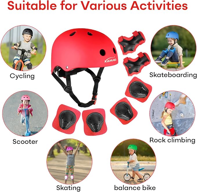 KAMUGO Kids Bike Helmet, Toddler Helmet for Ages 2-8 Boys Girls with Sports Protective Gear Set Knee Elbow Wrist Pads for Skateboard Cycling Scooter Rollerblading-BubblyBeeBaby