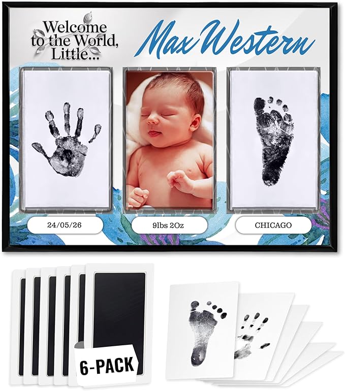 Inkless Hand and Footprint Kit, Baby Keepsake Plaque & Baby Shower Gifts - Ideal as Mom To Be Gift, Nursery Picture Frames, Clean Touch Hand and Footprint Kit (Style 1 - Design 3)-BubblyBeeBaby