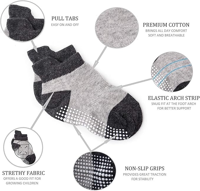Zaples Baby Non Slip Grip Ankle Socks with Non Skid Soles for Infants Toddlers Kids Boys Girls-BubblyBeeBaby