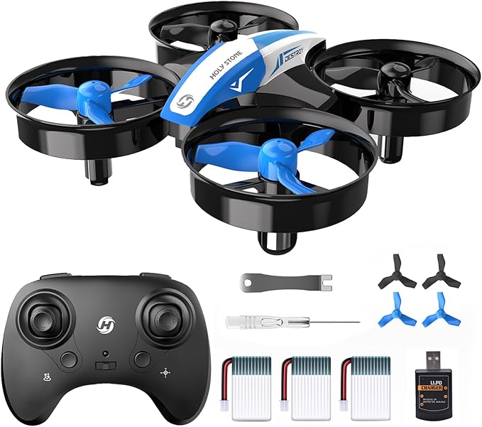 Holy Stone Mini Drone for Kids and Beginners RC Nano Quadcopter Indoor Small Helicopter Plane with Auto Hovering, 3D Flips, Headless Mode and 3 Batteries, Great Gift Toy for Boys and Girls, HS210 Blue-BubblyBeeBaby