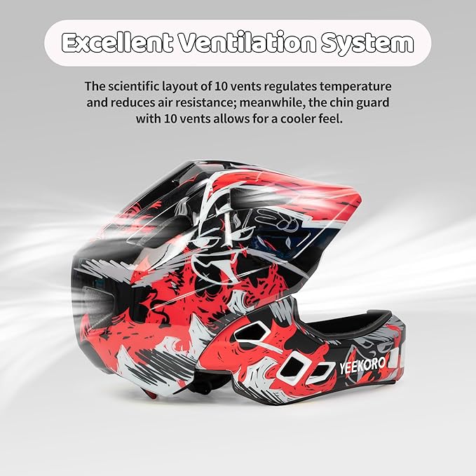 Kids Bike Helmet with Chin Guard, Adjustable Detachable Children’s Full Face Helmet for Girls and Boys, Cycling Helmets Skateboard, Scooter-BubblyBeeBaby