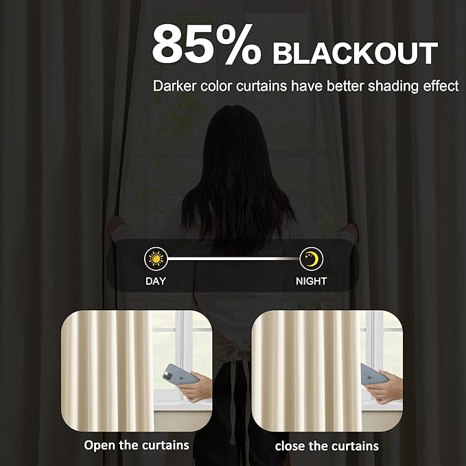 KEQIAOSUOCAI Pinch Pleated Curtains 63 Inches Long,Memory Shape Room Darkening Soundproof Window Curtains with Hooks for Bedroom Living Room Track System 80 x 63 x 2 Panels Cream Beige-BubblyBeeBaby
