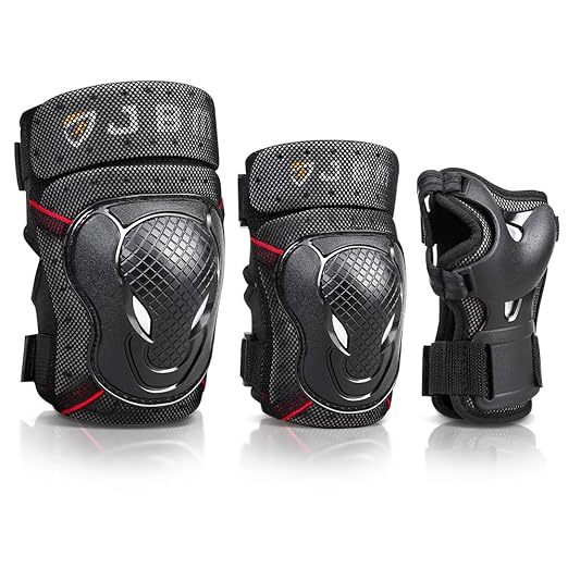 JBM Adult Youth Bike Knee Pads and Elbow Pads with Wrist Guards Protective Gear Set for Biking, Riding, Cycling and Multi Sports Scooter, Skateboard-BubblyBeeBaby
