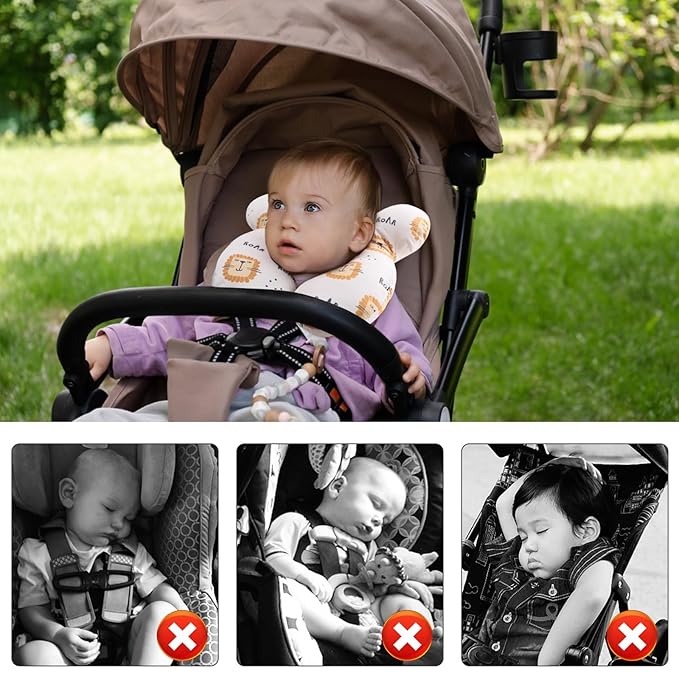vocheer Baby Travel Pillow(Upgraded), Head and Neck Support Pillow for Pushchair, Car Seat,Stroller, Bouncer, Cotton, Lion-BubblyBeeBaby
