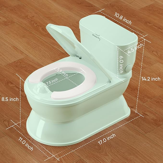 2-in-1 Toddler Potty Training Toilet - Larger Potty Chair & Detachable Training Seat for Boys & Girls Ages 1-3 with Flushing Sound, Wipes Storage, Toilet Paper Holder-BubblyBeeBaby