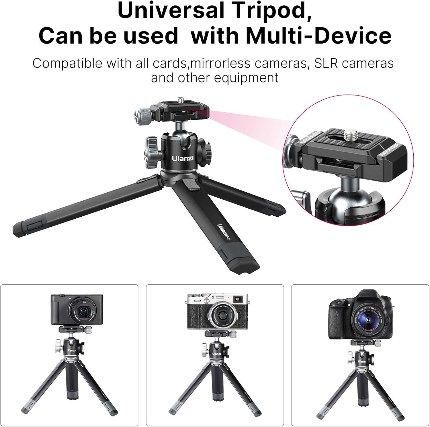 Portable Desktop Mini Tripod PICTRON MT-24 Compact Camera Tripod Aluminum Alloy with 360° Ball Head,1/4 inches Quick Release Plate for DSLR Camera Video Camcorder, Load up to 11lbs/5kg