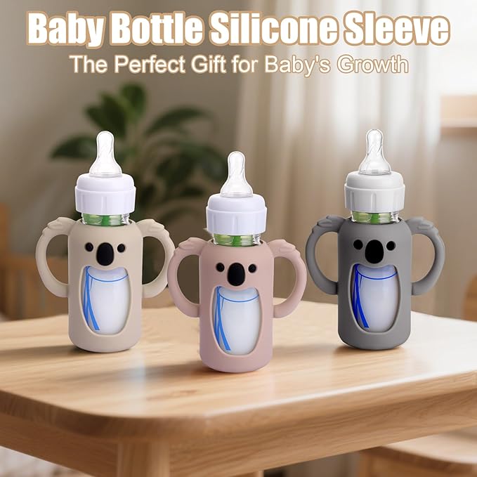 Mity rain 3 Pack Silicone Sleeves for Dr. Brown's Glass Bottles 4 OZ - Anti Breakage Baby Bottle Holder, Compatible with Dr. Brown's Glass Bottles for Babies with Handle-BubblyBeeBaby