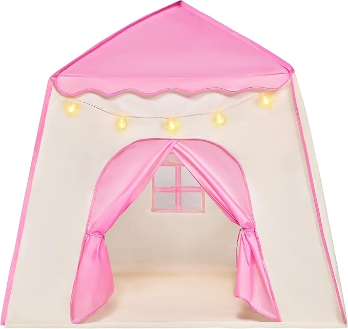 JOYIN Pink Princess Tent for Girls with LED Star Lights-Indoor & Outdoor Large Playhouse Kids Castle Play Tent for Children Indoor and Outdoor Games-BubblyBeeBaby