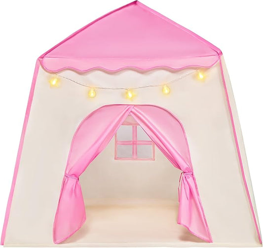 JOYIN Pink Princess Tent for Girls with LED Star Lights-Indoor & Outdoor Large Playhouse Kids Castle Play Tent for Children Indoor and Outdoor Games-BubblyBeeBaby