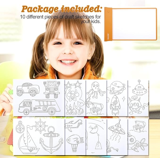 IMAGE Light Up Tracing Pad Orange Drawing Tablet Coloring Board for Kids Children Toy Gift for Girls Boy (Includes 10 Traceable Sheets and Two Clips)-BubblyBeeBaby
