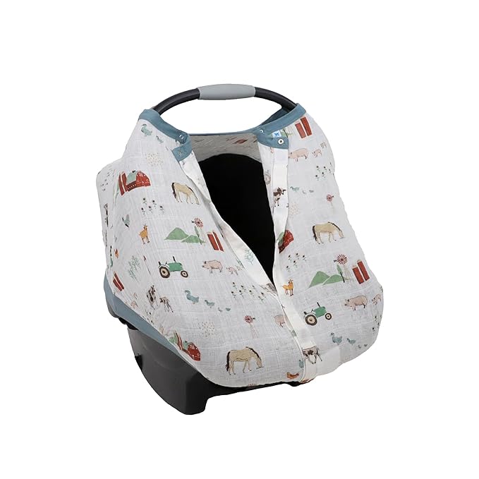 Little Unicorn Breathable Car Seat Canopy | Magnetic Closure Cover & Universal Fit | Protection & Privacy for Baby (Farmyard)-BubblyBeeBaby
