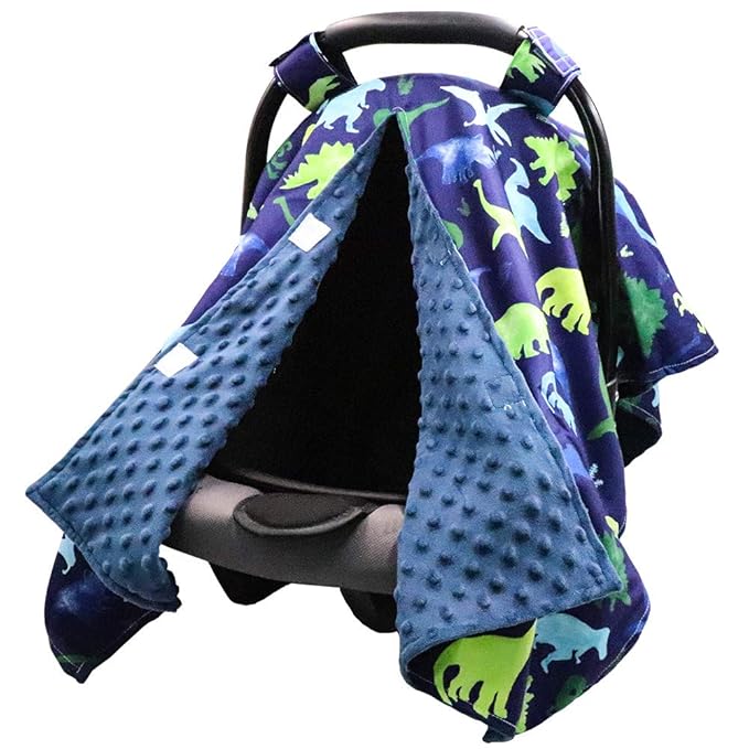TANOFAR Car Seat Cover Baby, Carseat Covers Baby Boy Girl, Peekaboo Opening Infant Car Seat Cover for Winter, Warm & Cozy, Blue Dinosaur-BubblyBeeBaby