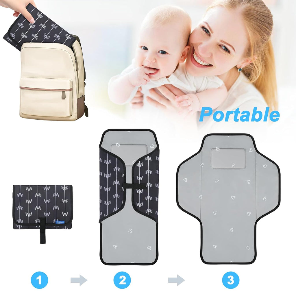 Baby Portable Changing Pad Travel - Waterproof Compact Diaper Changing Mat with Built-in Pillow - Lightweight & Foldable Changing Station, Newborn Shower Gifts