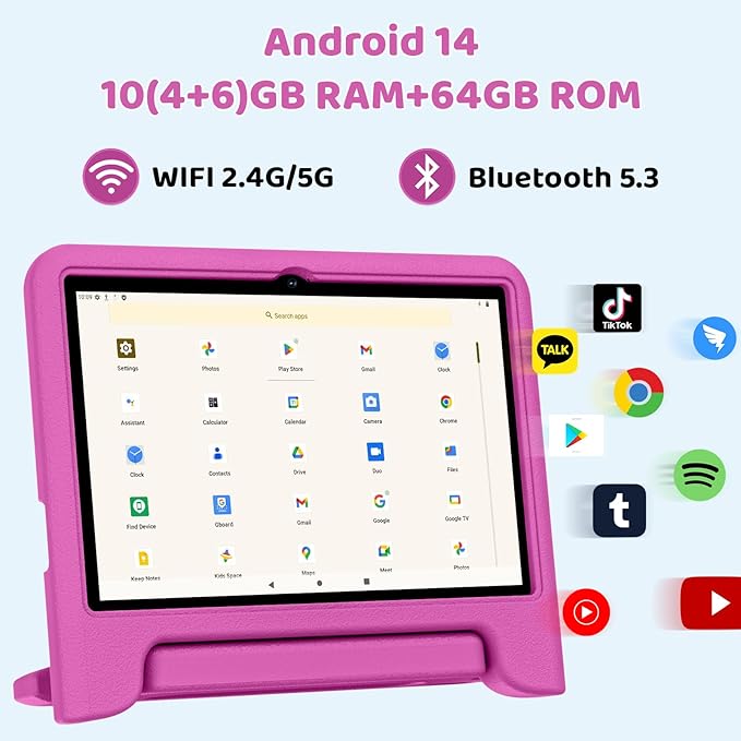 2025 Upgraded Android 14 Tablet, 10inch Kids Tablet, Octa-core CPU, 10GB+64GB+1TB Expand Tablets for Kids with Kids Space, Parental Control, 6000mAh Big Battery, HD Touchscreen Display Tableta-BubblyBeeBaby