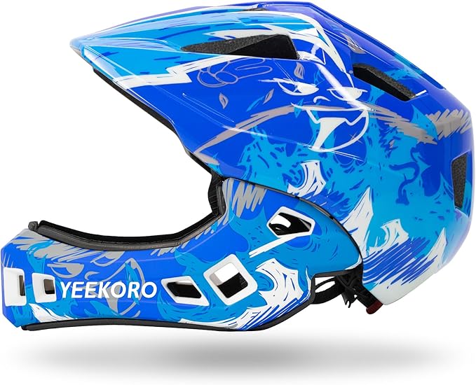 Kids Bike Helmet with Chin Guard, Adjustable Detachable Children’s Full Face Helmet for Girls and Boys, Cycling Helmets Skateboard, Scooter-BubblyBeeBaby