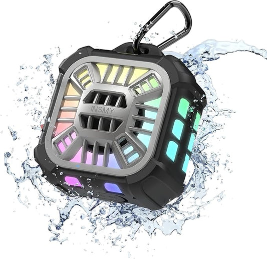 INSMY IP67 Waterproof Bluetooth Speaker, Shower Speaker Portable Small Clip-on, Multi Sync 100+ Speakers, Big Volume Booming Bass, 24H Playtime/Floatable/RGB Lights for Outdoor/Kayak/Beach (Black)-BubblyBeeBaby