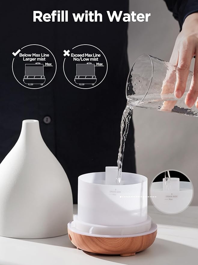 InnoGear Oil Diffuser, 300ML Ceramic Diffuser for Essential Oils Handcrafted Aromatherapy Diffuser Ultrasonic Cool Mist Humidifier with 4 Timers Waterless Auto Off for Room Office, White-BubblyBeeBaby