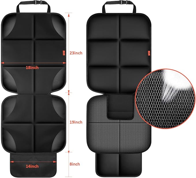 Car Seat Protector 1 Pack Car Seat Cushion Mat Thickest Padding,Waterproof 600D Fabric Car Seat Covers for Non-Slip Backing Mesh Pockets for Baby and Pet (Black, 1 Pack)-BubblyBeeBaby