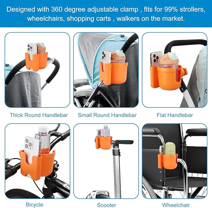 Accmor Stroller Cup Holder with Phone Holder, Bike Cup Holder, Universal Cup Holder for Uppababy Nuna Doona Strollers, 2-in-1 Cup Phone Holder for Stroller, Bike, Wheelchair, Walker, Scooter-BubblyBeeBaby