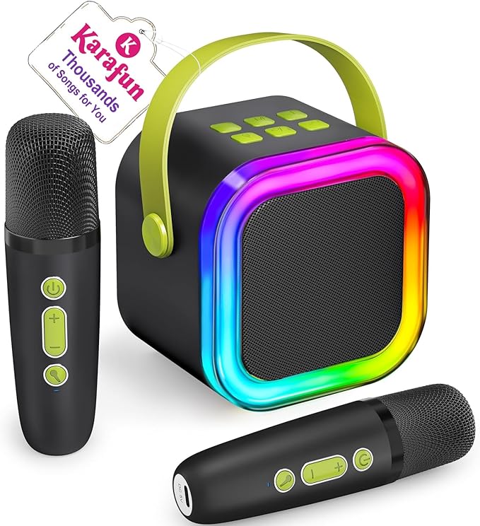 IROO Mini Karaoke Machine for Kids, 2025 TOP Toys Birthday Gifts Ideas for Girls Ages 4, 5, 6, 7, 8, 9, 10, 12+ Years Old, Portable MP3 Player with 2 Wireless Mics for Party-BubblyBeeBaby