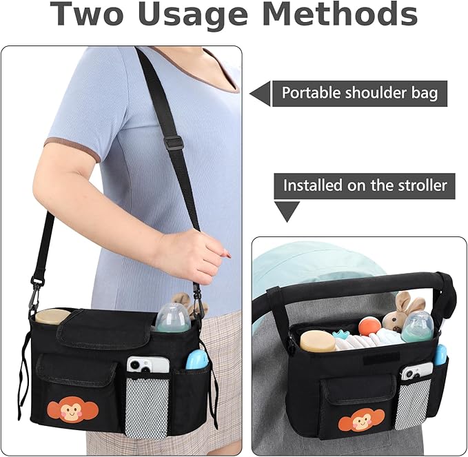 Accmor Universal Stroller Organizer with Cup Holder and Shoulder Strap, Stroller Bag Caddy Organizer Stroller Accessories for Uppababy, Baby Jogger, Nuna, Doona, Britax Strollers-BubblyBeeBaby