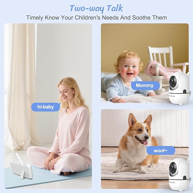 HelloBaby Baby Monitor 2 Cameras, 6'' World First IPS Split-Screen 30H Battery, No WiFi 2-Way Audio, Video, VOX, Double Cameras Pan-Tilt-Zoom, Night Vision, 8 Lullabies, 1000ft for Twins-BubblyBeeBaby