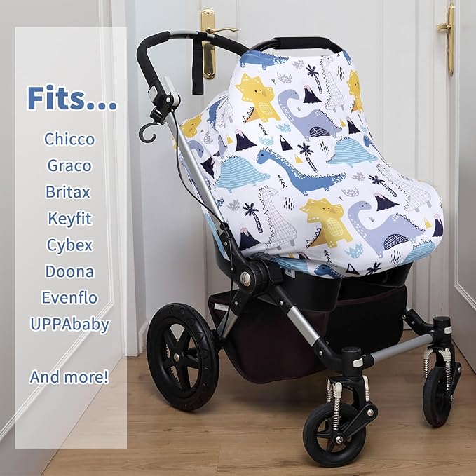 Rquite All-in-1 Car Seat Cover Baby, Carseat Covers for Girl Boy, Stretchy Soft Infant Car Seat Cover, Multi-use Baby Carrier Cover, Car Seat Canopy, Stroller Sun Shade, Nursing Breastfeeding Cover-BubblyBeeBaby