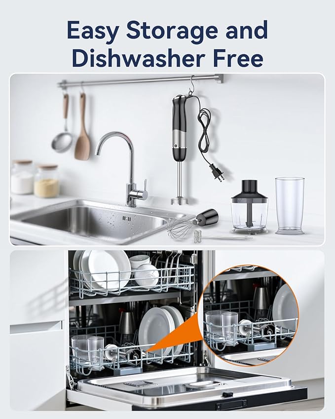 Immersion Blender Handheld 1000W 5 in 1 Corded Stick Hand Blender Kitchen with 12 Speed, BPA-Free, Mixing Beaker, Chopper, Whisk, Milk Frother, Perfect Emulsifier for Soup, Baby Food, Sauce, Puree-BubblyBeeBaby