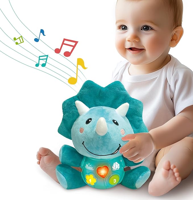 iPlay, iLearn Baby Dinosaur Musical Toys, Newborn Boys Gift, Soft Dino Plush Stuffed Animal, Infant Light Music Time, 1st Birthday Shower Gift Stuffers for 0 1 2 3 6 9 12 18 Month 1-3 Yrs Toddler Girl-BubblyBeeBaby