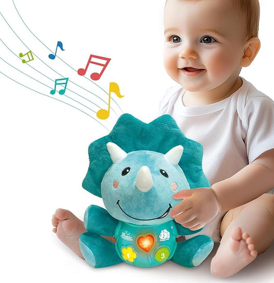 iPlay, iLearn Baby Dinosaur Musical Toys, Newborn Boys Gift, Soft Dino Plush Stuffed Animal, Infant Light Music Time, 1st Birthday Shower Gift Stuffers for 0 1 2 3 6 9 12 18 Month 1-3 Yrs Toddler Girl-BubblyBeeBaby