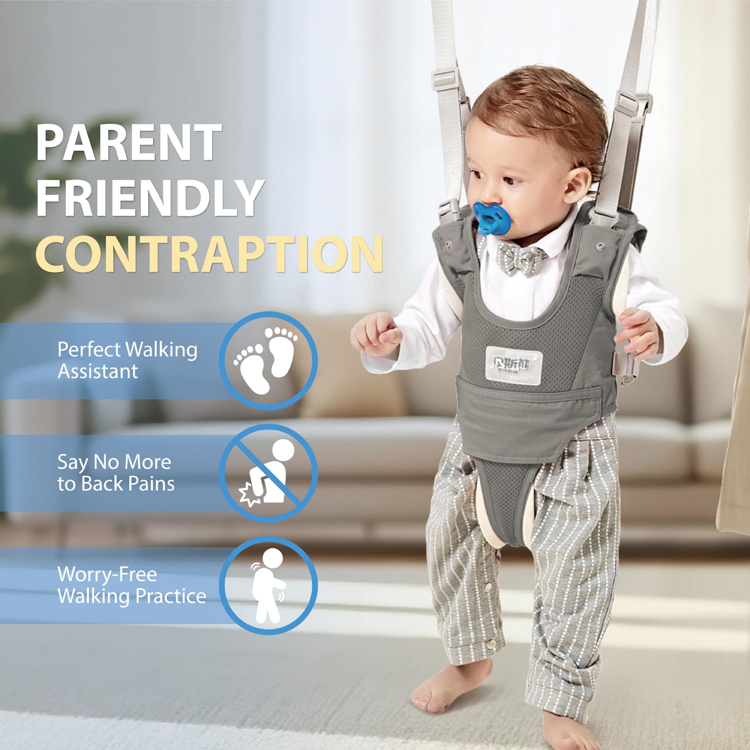 Baby Walking Harness-Handheld Assistant Belt- Toddler Infant Walking Aid for Trainer & Support 7-24 Month Old (summer-Gray-1819)