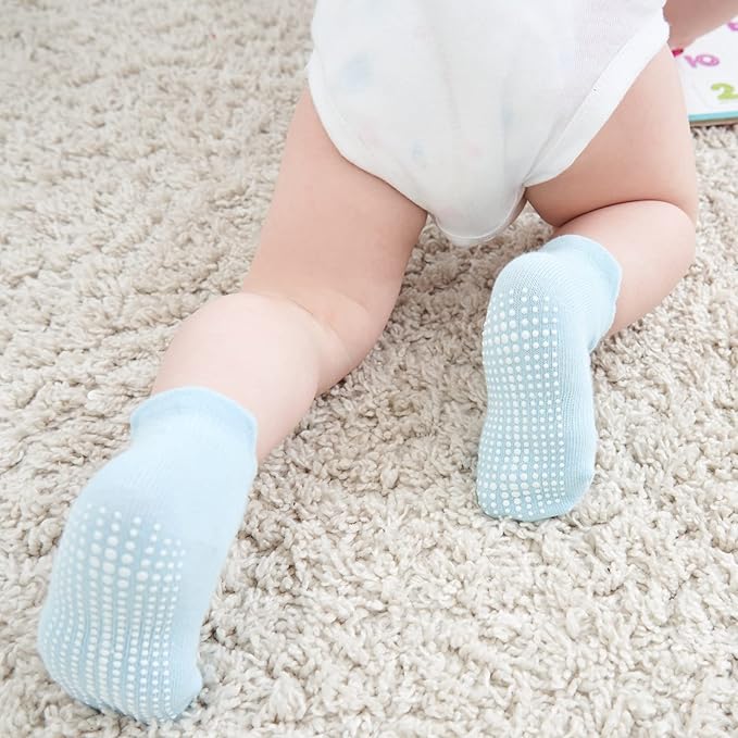 Zaples Baby Non Slip Grip Ankle Socks with Non Skid Soles for Infants Toddlers Kids Boys Girls-BubblyBeeBaby
