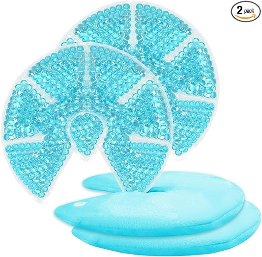 Hot/Cold Breast Gel Bead Ice Packs Breast Cooling/Heat Pads Relief for Breastfeeding, Nursing Pain, Mastitis, Engorgement, Swelling, Plugged Ducts | Boost Milk Let-Down & Production,2 Pack (Blue)-BubblyBeeBaby