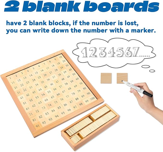 Montessori Toys for 3+ Year Old Hundred Board, Consecutive Counting Numbers 1-100 for Learning & Educational Toy- Math Games Board,Montessori Math Materials for Large Size 13.7" X 13.7 "X 0.4"-BubblyBeeBaby