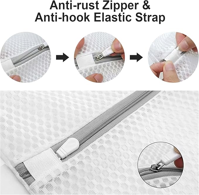 Honeycomb Lingerie Bags with Hanging Loop- 2Pack MDSXO Mesh Laundry Bags for Washing Delicates, White Wash Bags for Lingerie, Baby Clothes [1Medium+ 1Large]-BubblyBeeBaby